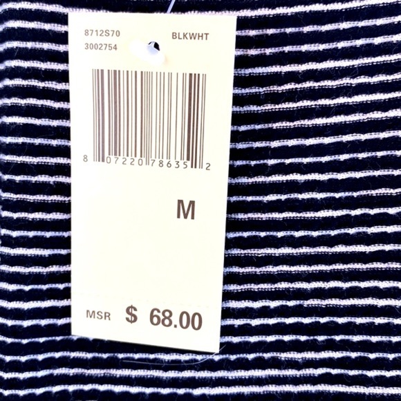 MAX EDITION BLACK & WHITE STRIPE CAP SLEEVE SHIRT SIDE ACCENT Size M NWT - Picture 3 of 13